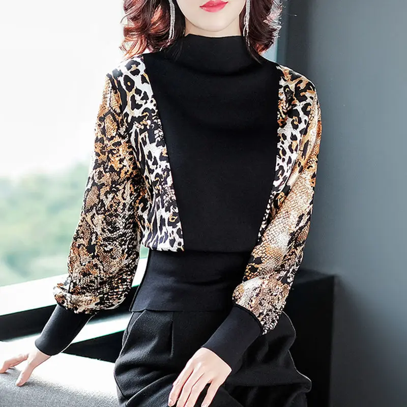 Leopard skjorte damer 2020 forår og efterår nye kvinder skjorte fuld ærme rullekrave casual