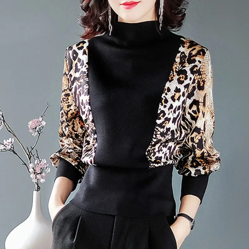 Leopard skjorte damer 2020 forår og efterår nye kvinder skjorte fuld ærme rullekrave casual