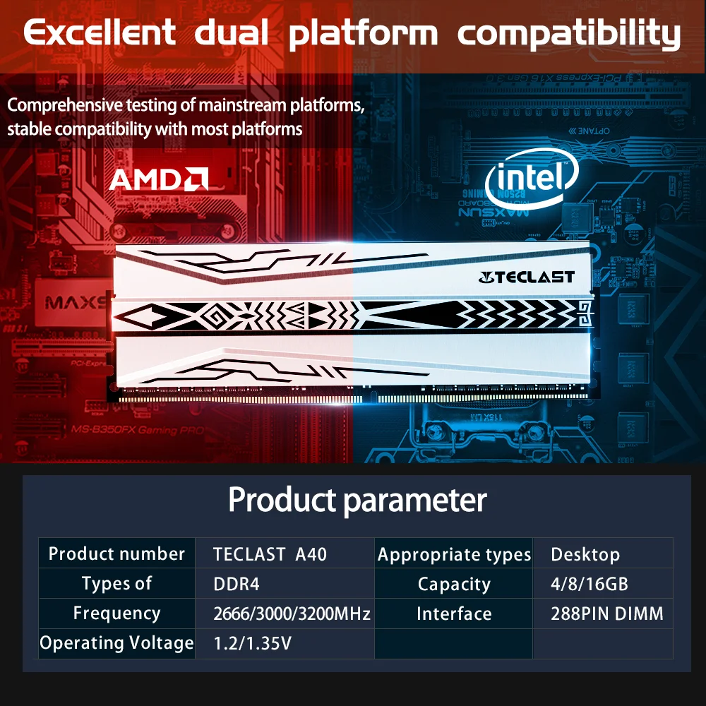 Teclast Rustning DDR4 ram 4GB 8GB 16GB 2666MHz 3000MHz Aurora-serien A40 hukommelsesmodul hukommelse 288PIN DIMM-1,2 V RAM arbejde for Desktop