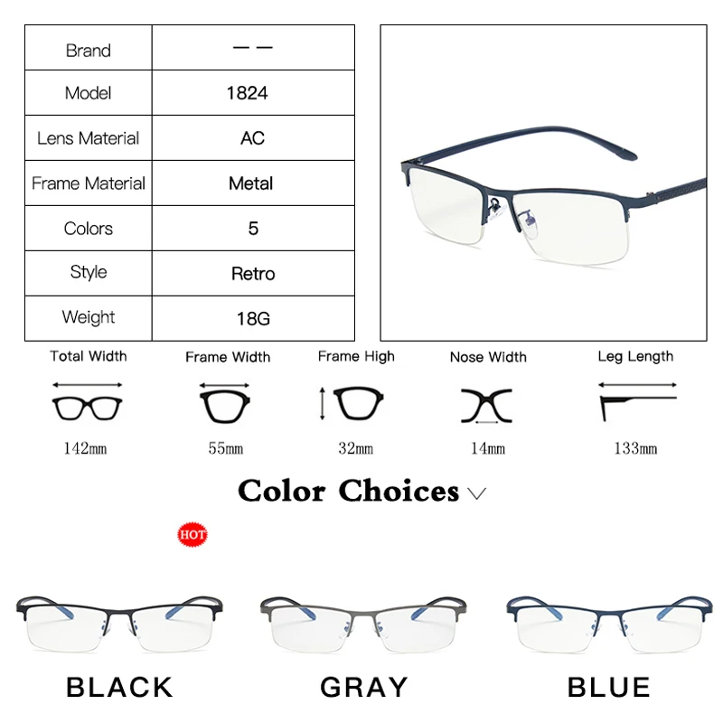 LongKeeper Anti Blå Lys Briller Til Mænd, Kvinder Klassiske Vintage Rektangel Briller Mandlige Semi-Uindfattede Optiske Briller Oculos