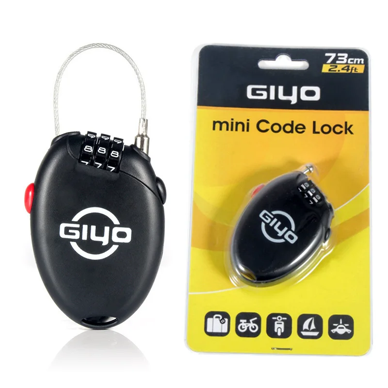 GIYO Mini Kabel-Cykel Lås 3-Cifret Cykel Password Lock Multi-Funktion Cykling Helmet Lock Anti Theft-Kode Hængelås Lås Til Cyklen
