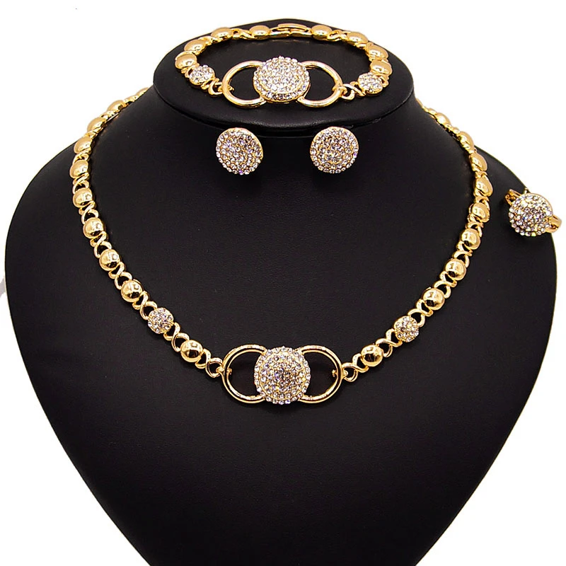 Nye Ankomst Bryllup Smykker Sæt Halskæde XO Hjerte Guld Farve Krystal Nigerianske Afrikanske Perler Smykke Sæt Gaver Til Kvinder