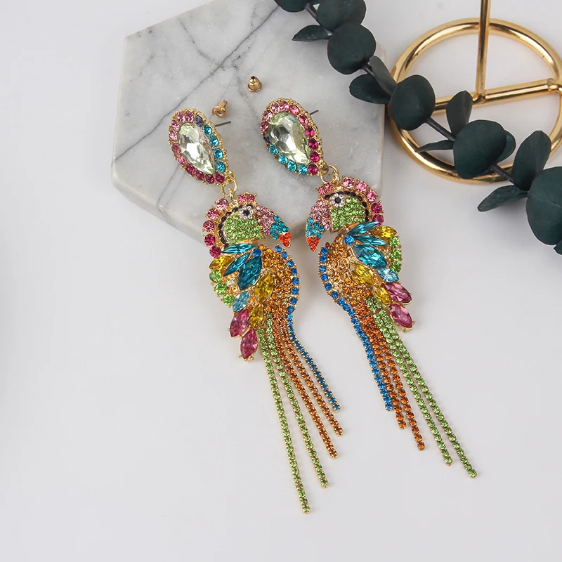 2019 Mode koreanske Farve Papegøje Rhinestone Vedhæng, Øreringe og Elegant Krystal for Kvinder Øreringe Smykker Gaver