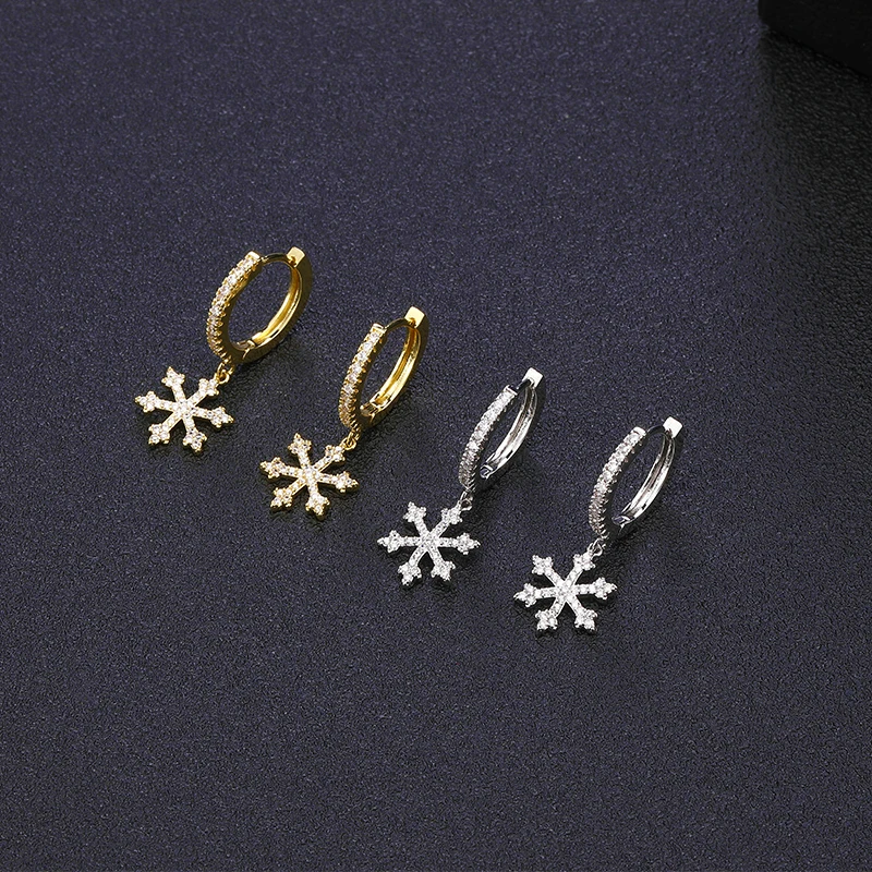 Ny mode sød Snowflower Jul Øreringe Bane Cubic Zirconia Guld Øreringe Til Kvinder Jul Smykker Gave 2020