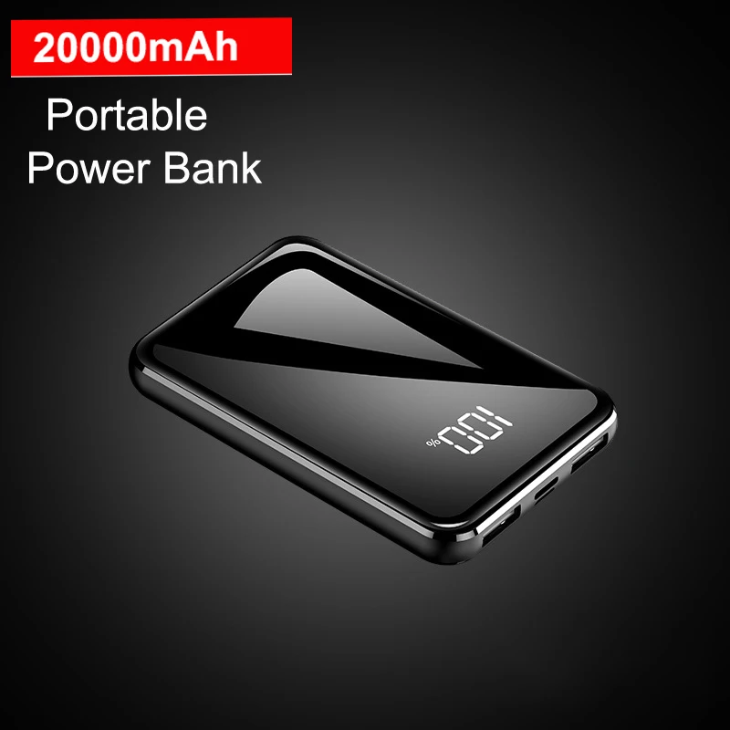 Mini Power Bank 20000mah Ultra Tynde Spejl Skærm 2.1 En Hurtig Opladning af Bærbare Oplader Powerbank til iphone X 8 Plus xiaomi mi 9