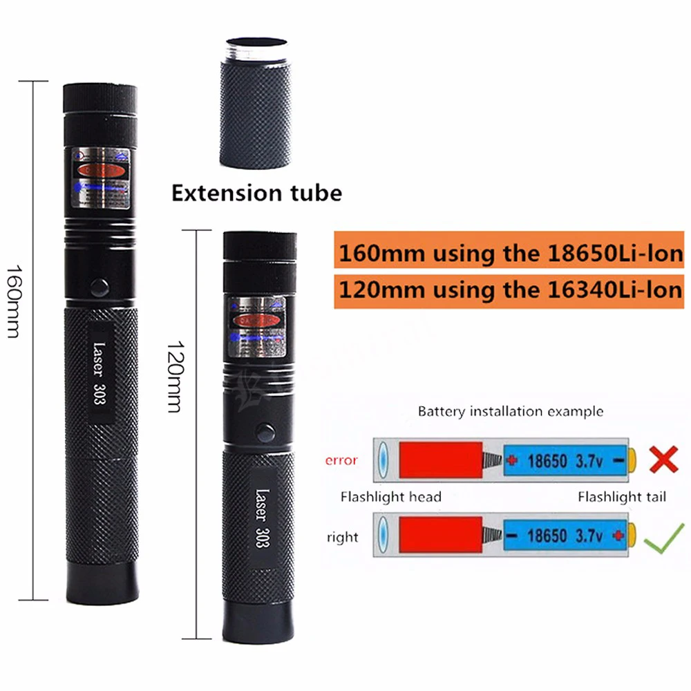 Grøn /Rød Blå Laser Pointer 5mW 532nm 303 Laser Pen Justerbar Stjerneklar Hoved Brændende Tændstik lazer Med 18650 Batteri+Oplader