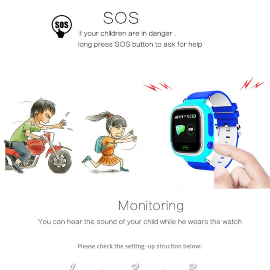 Q90 GPS-Telefon Positionering Mode, Børn, Se 1.22 Tommer Touch-Skærm i Farver Børn SOS Smart Ur Anti-tabte Armbåndsur