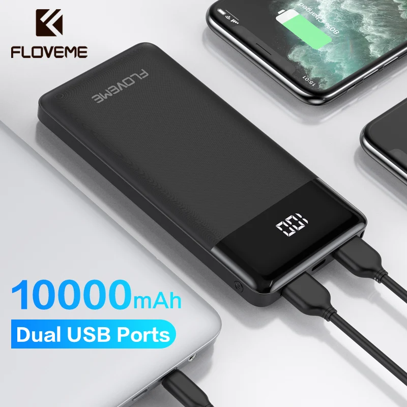 FLOVEME Power Bank 10000mAh LED Display Bærbare Opladning PowerBank Dual USB-Porte, Ekstern Batteri Oplader Til Xiaomi iPhone