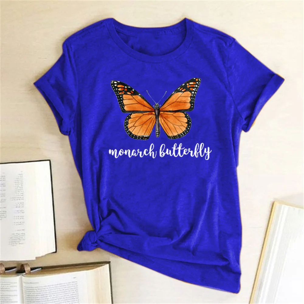 Monarch butterfly Print Kvinde t-shirts Harajuku Kort Ærme Løs Graphic Tee Shirt Femme O-Hals Top Tøj Mujer Camisetas