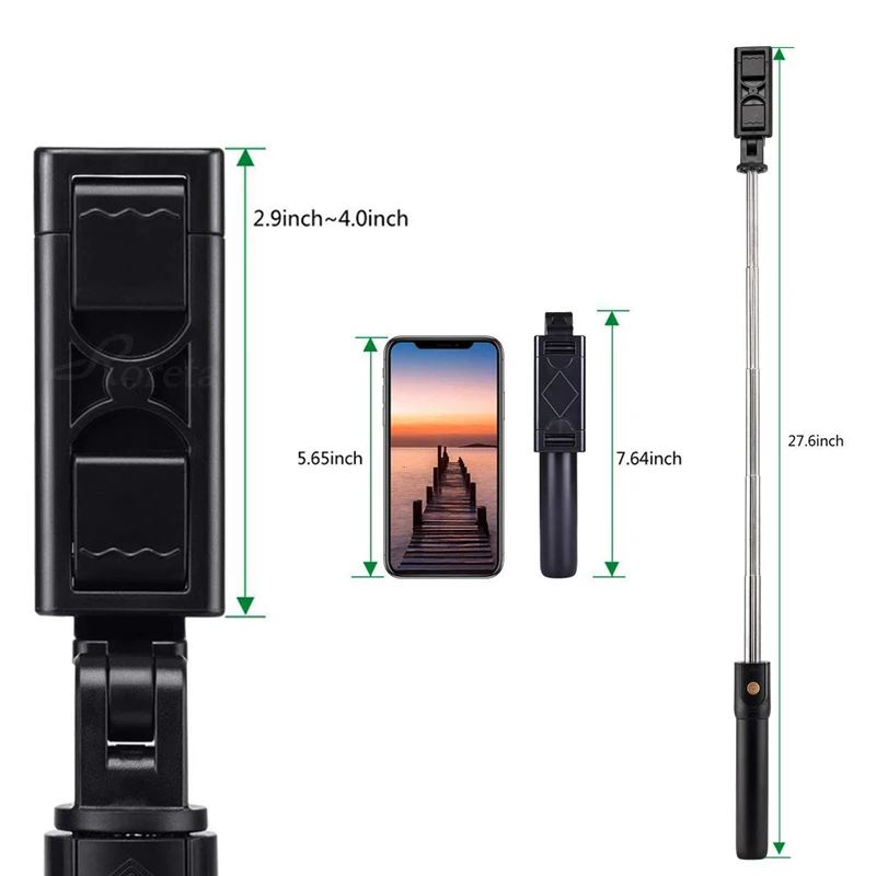 Roreta 3 i 1 Trådløs Bluetooth-Selfie Stick Sammenklappelig Mini Stativ Udvides Monopod med Fjernbetjening til iPhone IOS Android