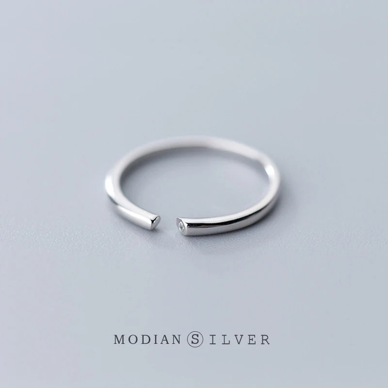 Modian Klassiske Free Størrelse Justerbar Ring for Kvinder Minimalistisk Geometriske Linje Sterling Sølv Ring 925 Korea Stil Fine Smykker