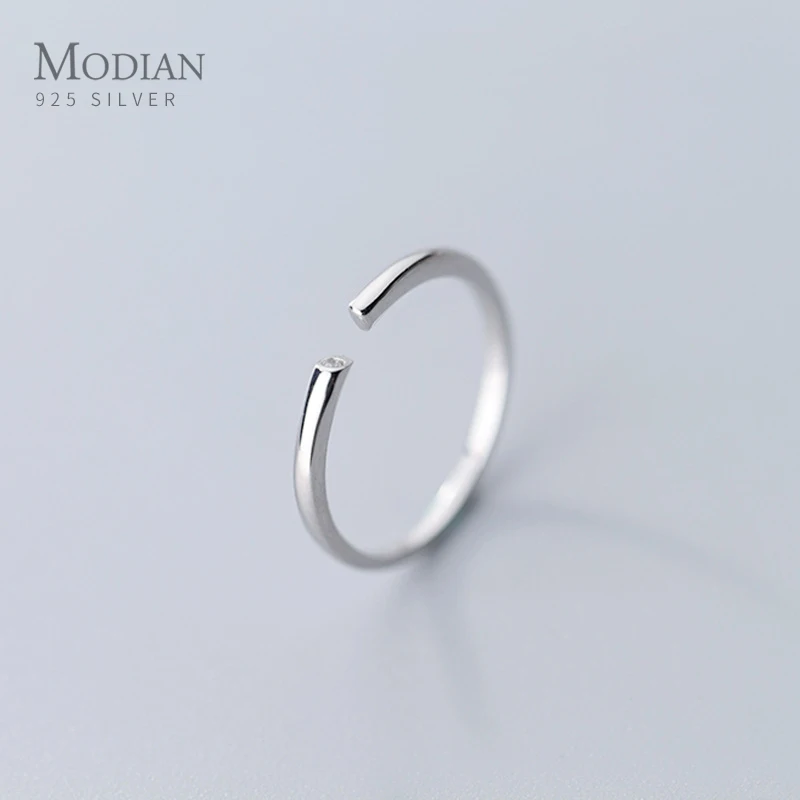 Modian Klassiske Free Størrelse Justerbar Ring for Kvinder Minimalistisk Geometriske Linje Sterling Sølv Ring 925 Korea Stil Fine Smykker