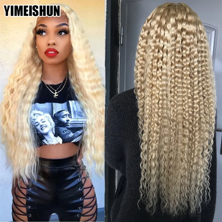 YIMEISHUN Kinky Curly 13x4 HD Blonder Frontal Lukning Blonde Paryk 613 Lace Front Wig menneskehår Gennemsigtig 4x4 Curly Lace Parykker, Remy