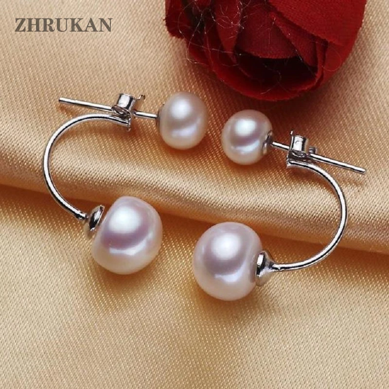 ZHRUKAN Dobbelt Sølv Perle Øreringe Til Kvinder Smykker Gave 925 Sterling Sølv med Ægte Naturlige Ferskvands Perle