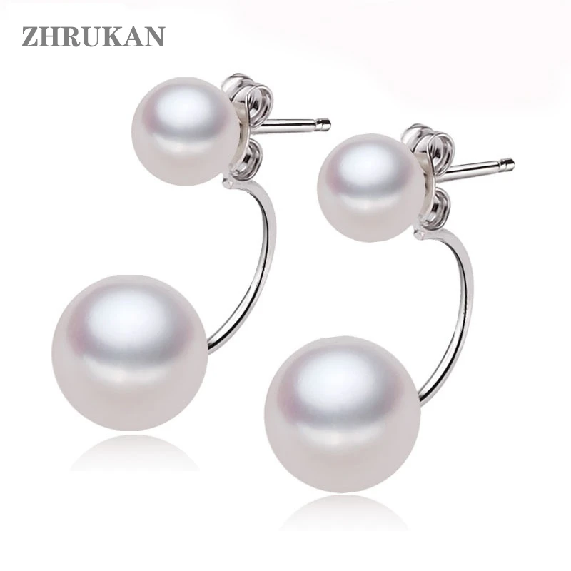ZHRUKAN Dobbelt Sølv Perle Øreringe Til Kvinder Smykker Gave 925 Sterling Sølv med Ægte Naturlige Ferskvands Perle