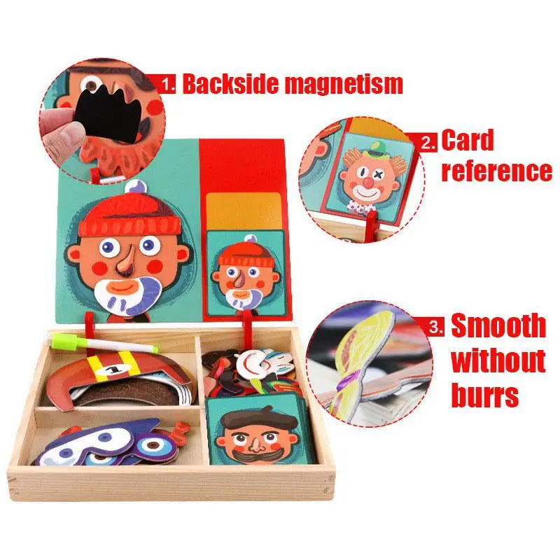 Montessori Magnetisk Sjov Puslespil til Børn Træ-Puzzle Box Spil Tegnefilm Pædagogiske Maleri Legetøj til Børn Gaver