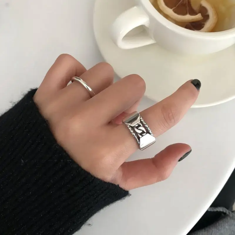 Silvology 925 Sterling Sølv med Blank Kæde Ringe Vintage Enkel Struktur Japan, Korea, Fritids-Ringe for Kvinder 2019 Elegante Smykker