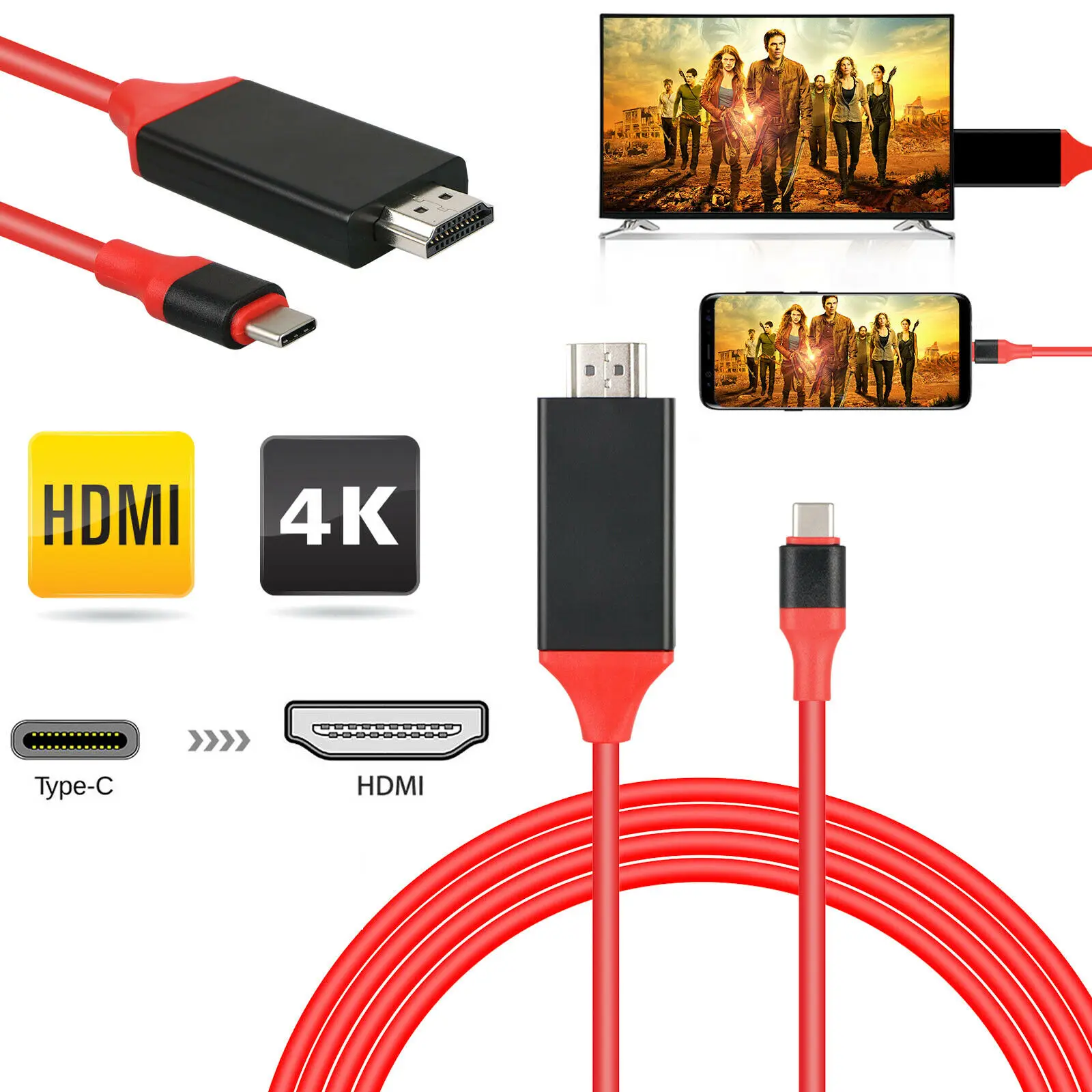 KuWFi HUB Type-C USB-C til HDMI 4K HDTV TV, Kabel-Adapter Til Samsung Galaxy S10 Note 9 Mac