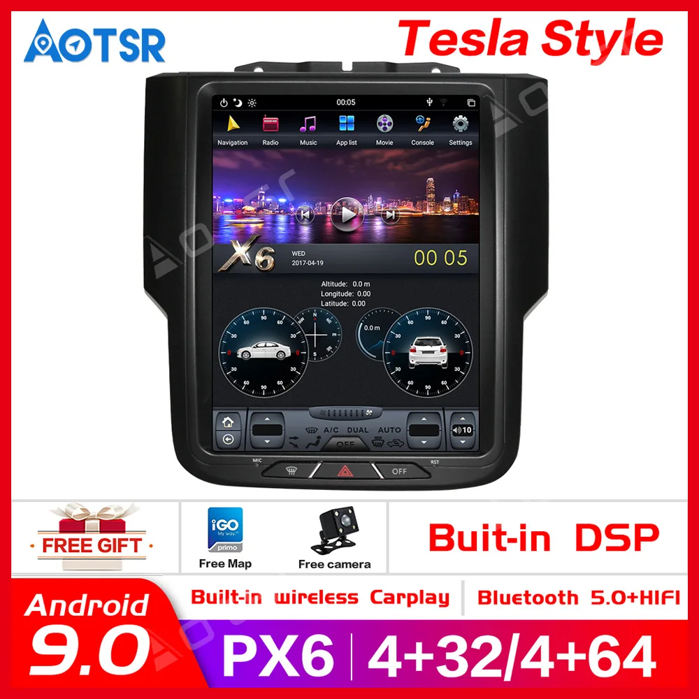Android 9.0 Car Multimedia Afspiller Til Dodge RAM 1500-2018 Bil Radio Med GPS-Navigation Mms-WIFI-Afspiller 32G /64G dsp