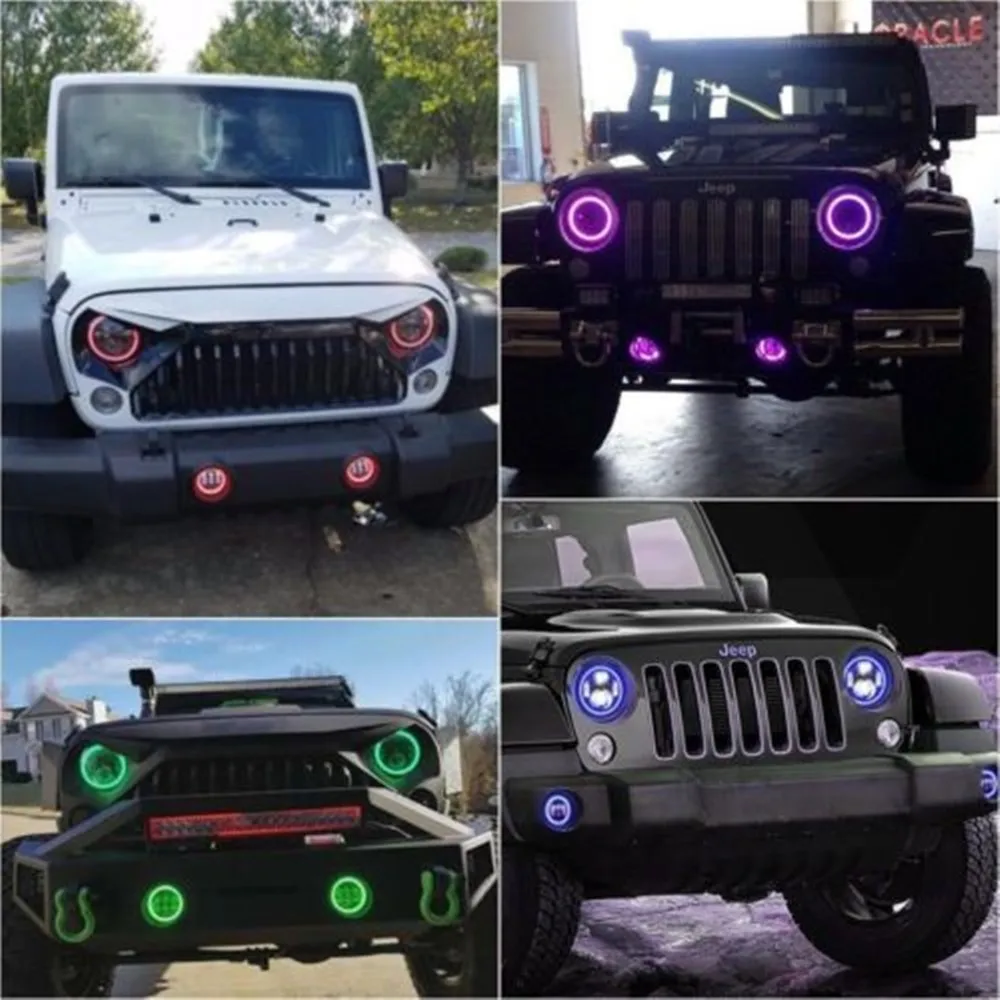 For Jeep Grand Cherokee 2011-2013 4inch RGB Halo Ring Forreste Kofanger LED Tåge Lys for Jeep Wrangler JK Bluetooth-App Controller
