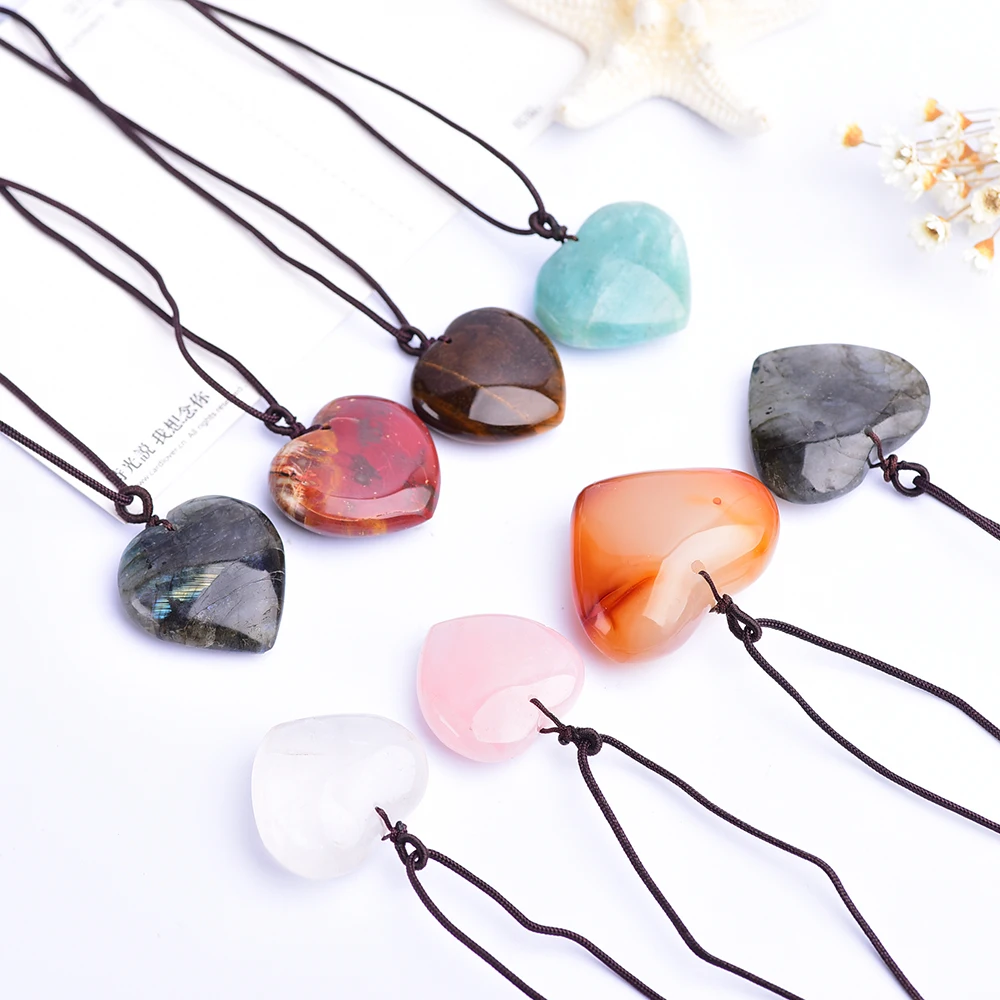 1pc Engros 2020 Diverse mode blandet farve natursten krystal kvarts charms vedhæng hjerte halskæde smykker