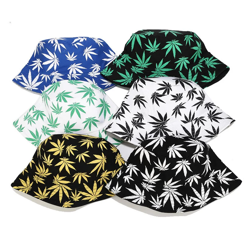 1PC Unisex Maple Leaf Print Fisker Hatte Casual Panama Bucket Hat Par Bomuld Hip Hop Mode Cap Solen Flad Top Caps Gaver