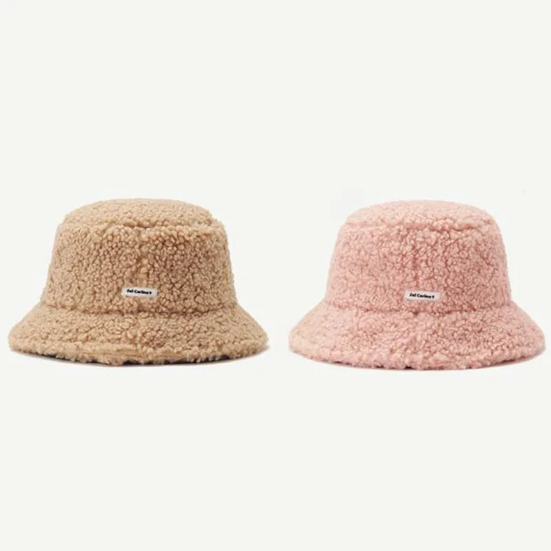 Kvinders koreanske Version Teddy Velvet Fortykket Fiskeren Hat Solid Farve Spand Cap Efteråret Og Vinteren Retro Varm Hat Bassin Hat