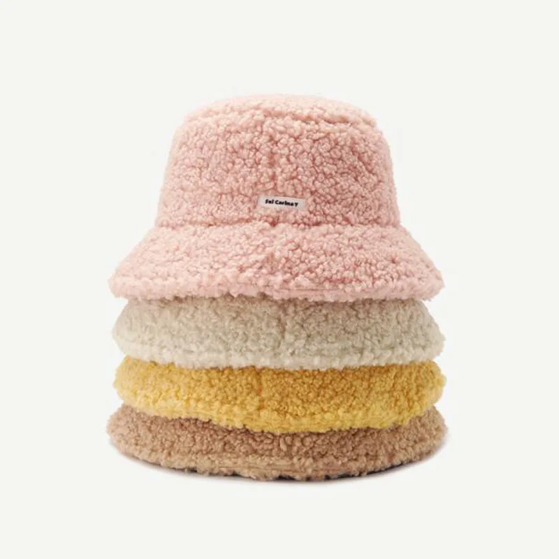 Kvinders koreanske Version Teddy Velvet Fortykket Fiskeren Hat Solid Farve Spand Cap Efteråret Og Vinteren Retro Varm Hat Bassin Hat