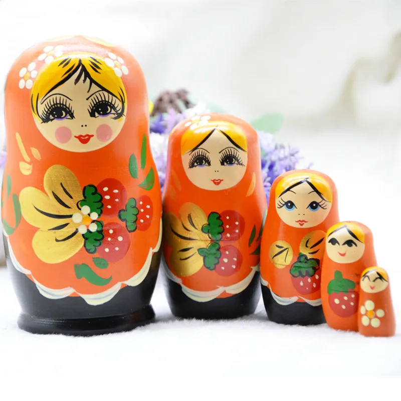 5pcs/set, Træ-russiske Nesting Dukker Kreative Udsmykninger Nye År Julegaver Træ Håndværk Babushka Dukke