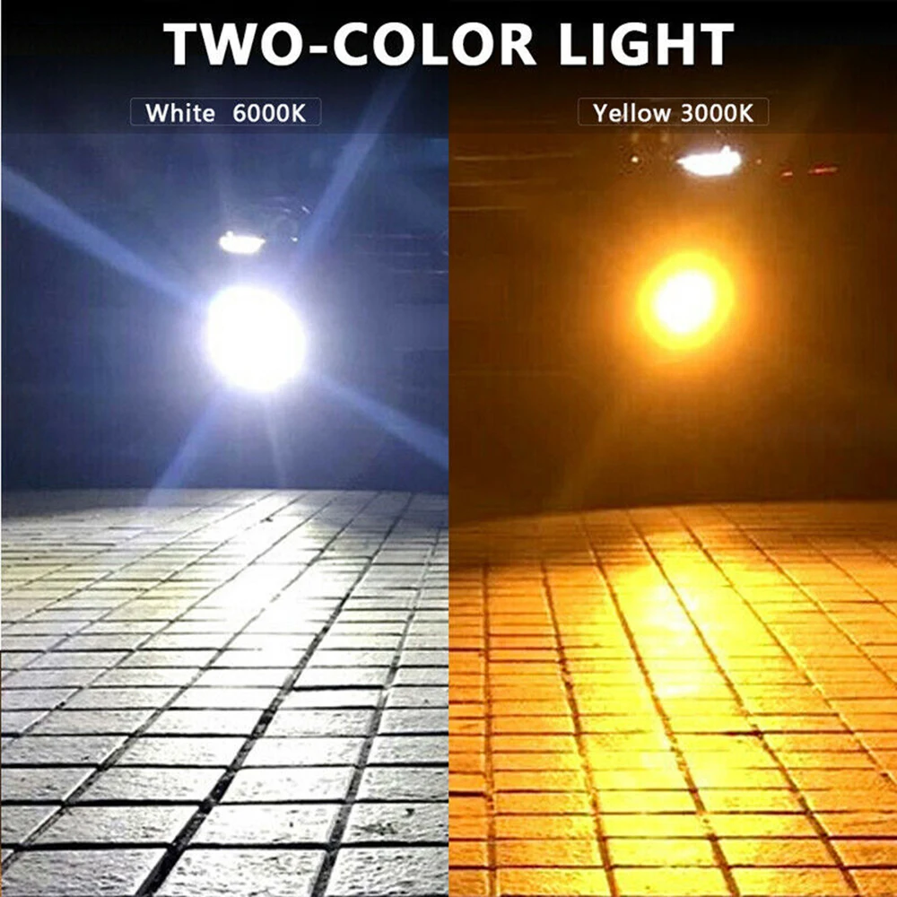 2stk 160W H10 9145 9140 LED Tåge Lys Kørsel Pærer White+Amber Gul Dual Farve