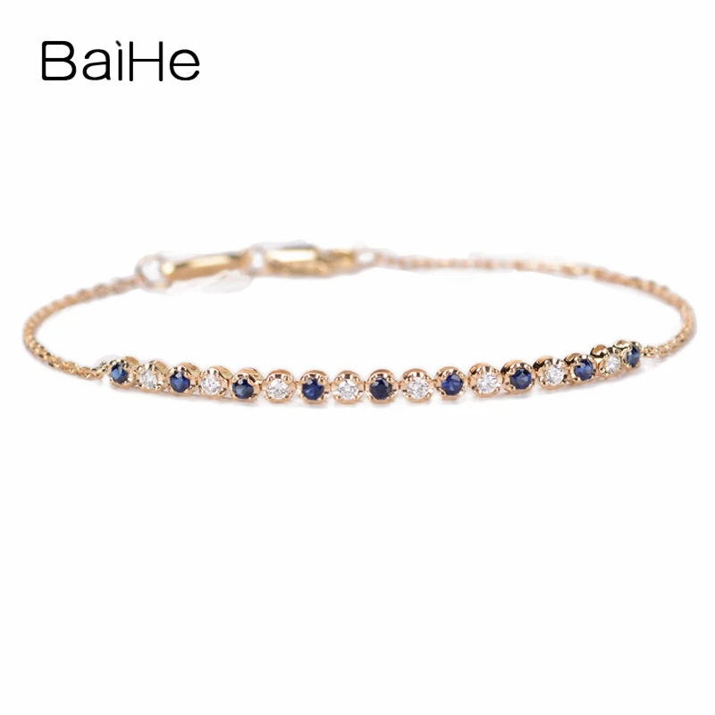 BAIHE Solid 18K Steg Guld 0.16 ct H/SI Runde Naturlige Diamant Armbånd Til Kvinder, Trendy Fine Smykker браслет Safirglas Armbånd