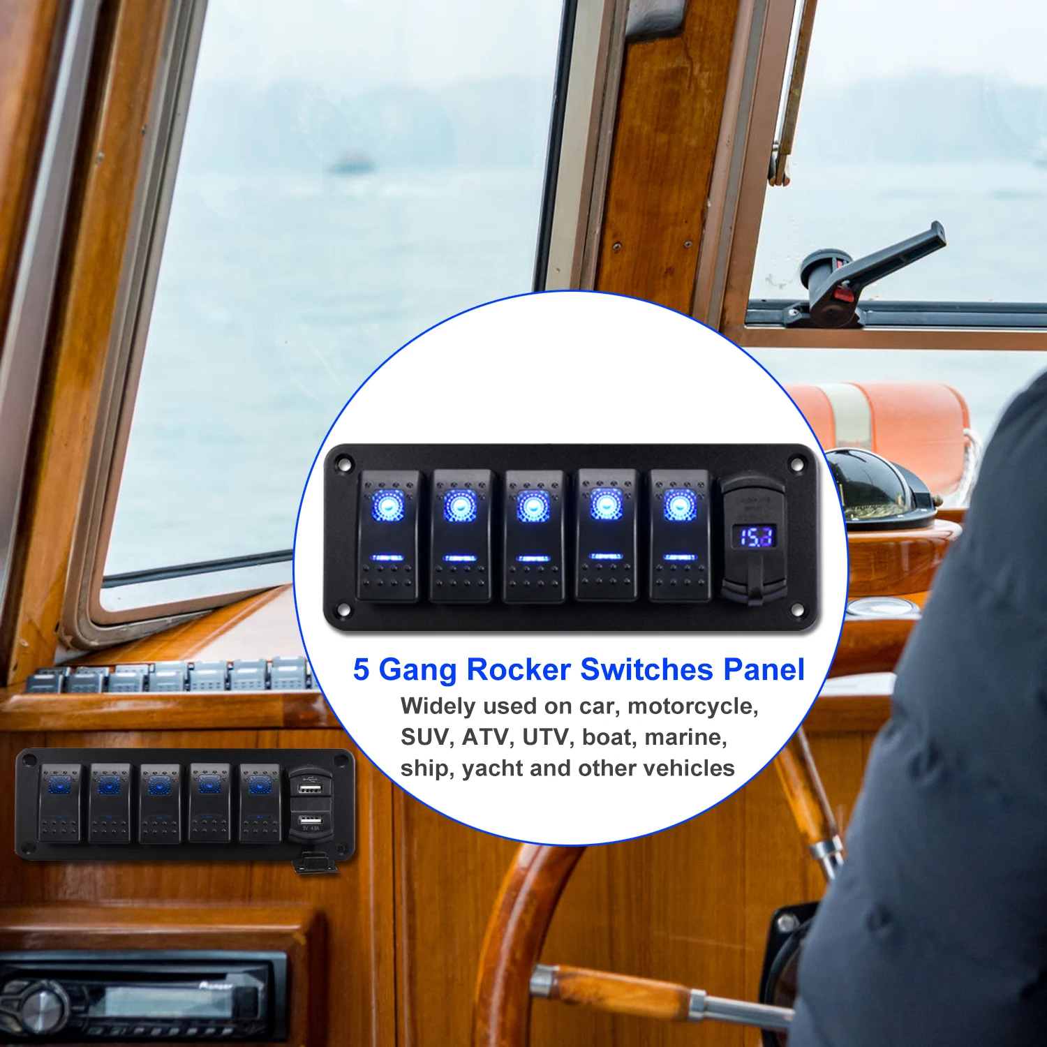 6 Bande Skifte Rocker Switch Panel-Dual USB-til Bil, Båd Marine RV Lastbil Blå LED Digital Spænding Display Panel afbryder