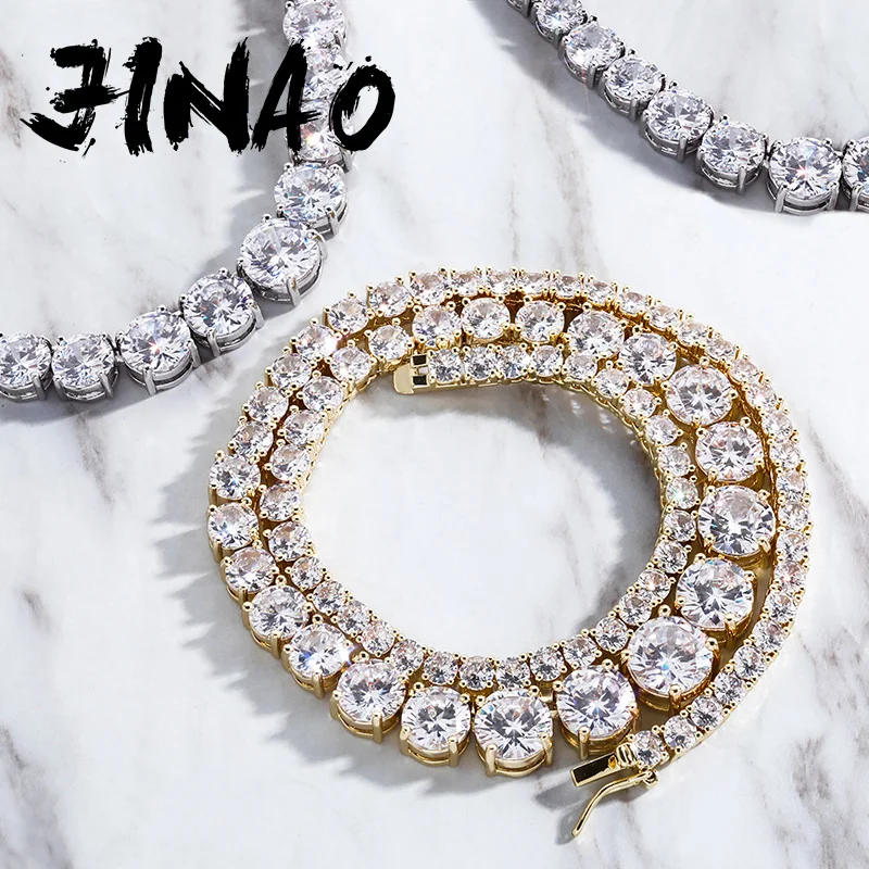 JINAO Nye Iced Out Uregelmæssige Cubic Zircon Kæde Gradient Tennis Halskæde Hip Hop Smykker Til Kvinder Gave