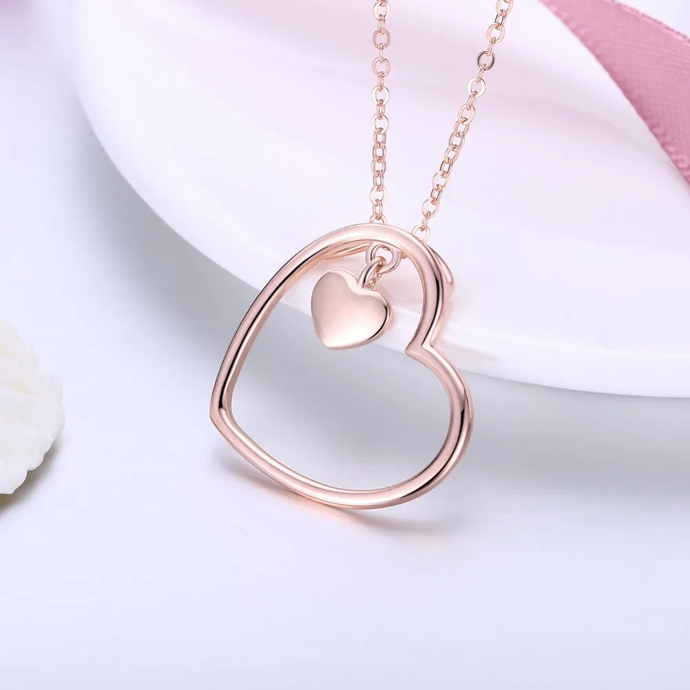 925 Sterling Sølv Fine Smykker Halskæder & Vedhæng Romantisk Guld Kæde hjerte Form Gave Til Kvinder (Lam Hub Fong)