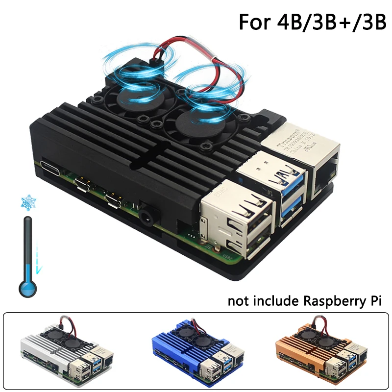 Raspberry Pi 4-Sagen, Metal , Aluminium Legering Tilfælde med Dobbelte Ventilatorer Fire Farver Tilfælde for Raspberry Pi 4B Pi 3B+ Pi 3B