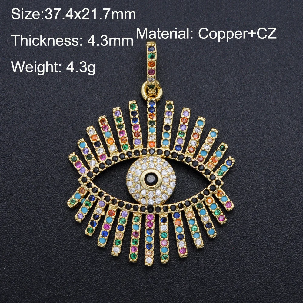 38x22mm Luksus CZ Zircon DIY Smykker Rainbow Evil Eye armbånd Engros Smykker Tilbehør Halskæde Gøre Charms