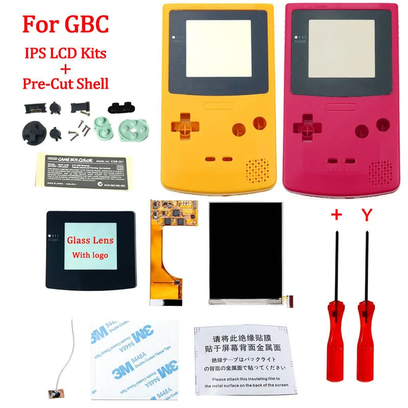Fuld Skærm GBC IPS LCD-Skærm Med Pre cut Shell til Gameboy Color backlight ips LCD-skærm med udskåret boliger shell for GBC