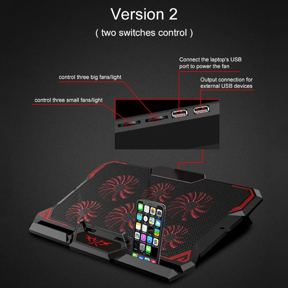 Gaming Laptop Cooler Seks Fan Notebook Cooling Pad Tavs LED Touch-Version Bærbare Justerbart Laptop Stand