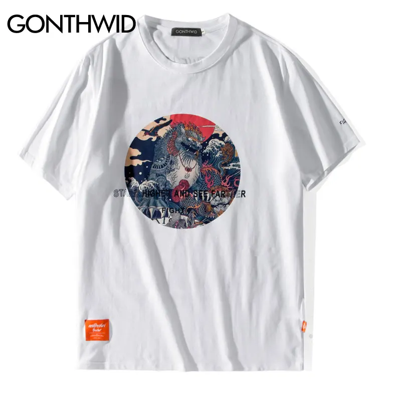 GONTHWID Kinesiske Sten Løve Trykt Streetwear T-Shirts 2020 Herre Harajuku Hip Hop Afslappede Street-Tees Mandlige Bomuld t-shirts Toppe