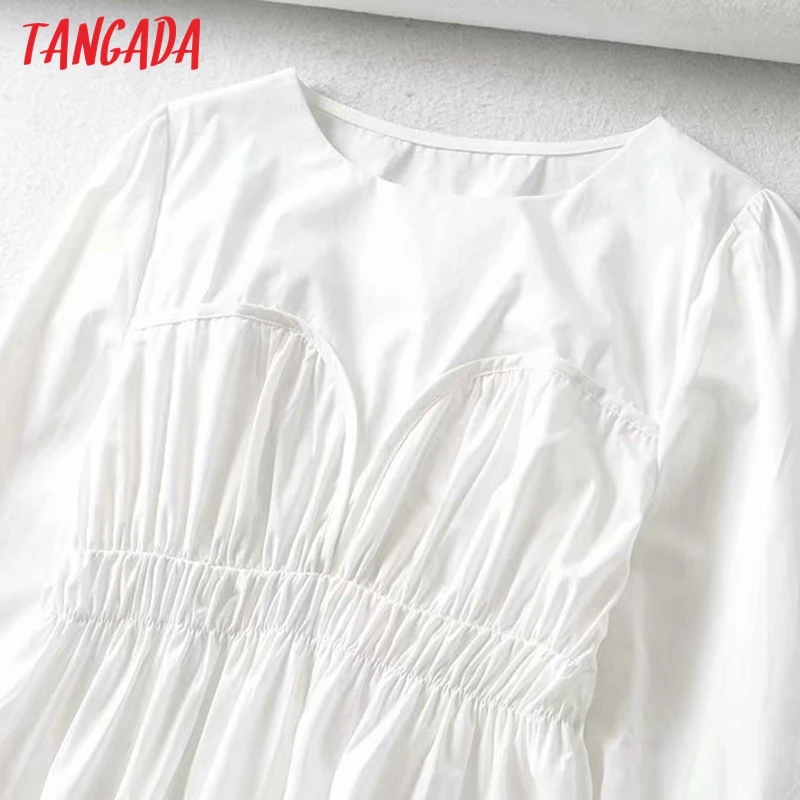 Tangada Kvinder Retro Hvid Plisseret Tunika Afgrøde Shirt 2021 Foråret Smarte Kvindelige Slim-Shirt, Toppe FE05