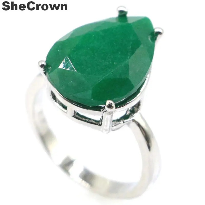 18x13mm SheCrown Hot Sell Vand Drop Form 18x13mm Grønne Smaragd Gave Til Damer Sølv Ringe