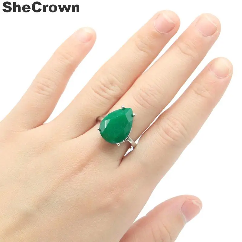 18x13mm SheCrown Hot Sell Vand Drop Form 18x13mm Grønne Smaragd Gave Til Damer Sølv Ringe