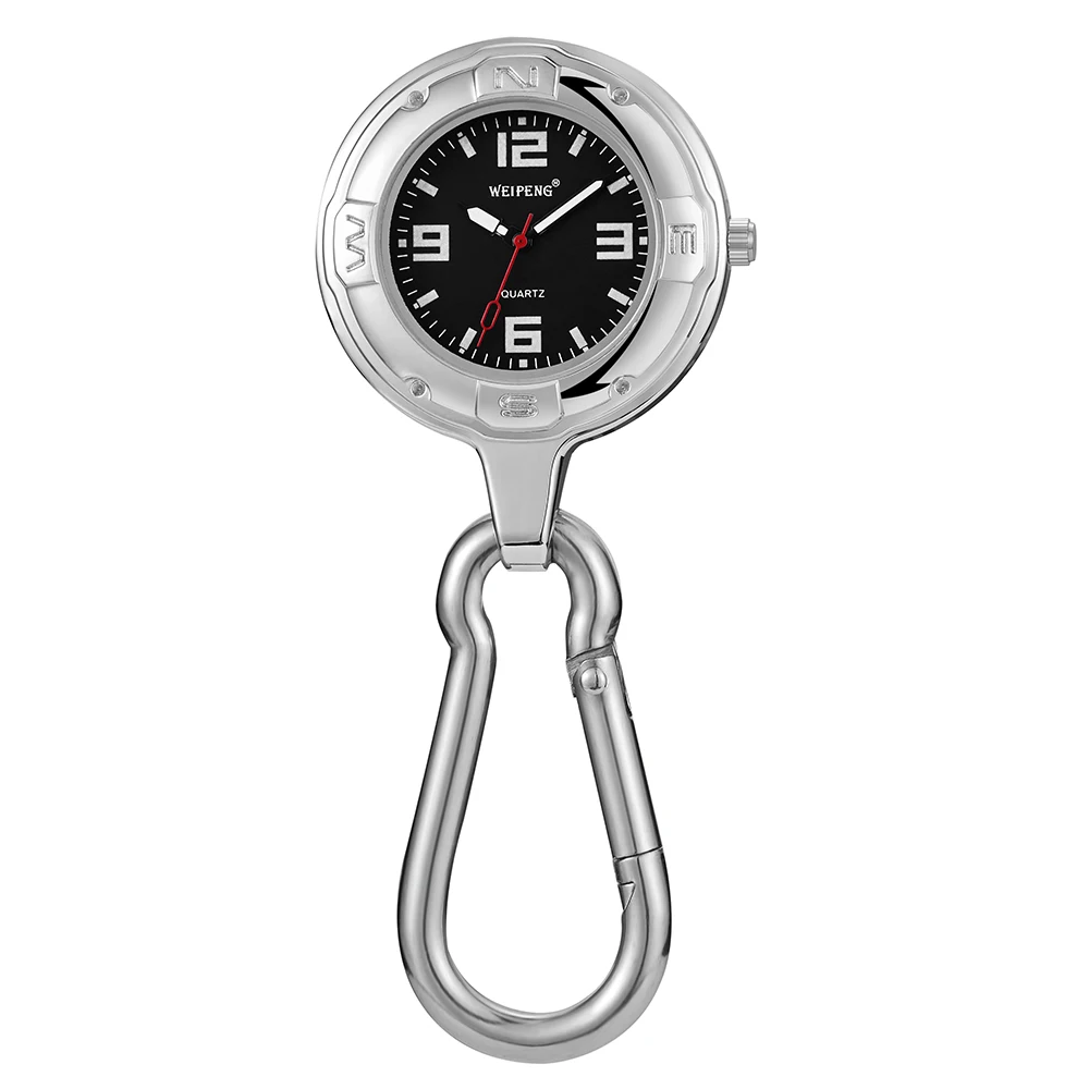 Fashion Sølv Clip-On Karabinhage Pocket Watch Mænd Kvinder Store Nummer Ringer op til Udendørs Sport Klatring Ure reloj de bolsillo