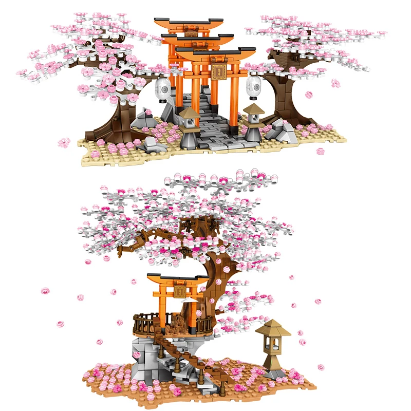 City Street View Idé Sakura Inari Shrine Mursten Venner Cherry Blossom Technic Creator Hus Træet Byggesten ToysFor Børn