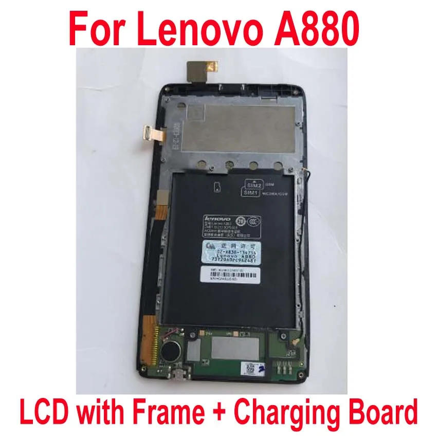 Original Testet Arbejder Ramme + LCD-Skærm Touch screen Digitizer Assembly Sensor For Lenovo A880 med Opladning Board Flex