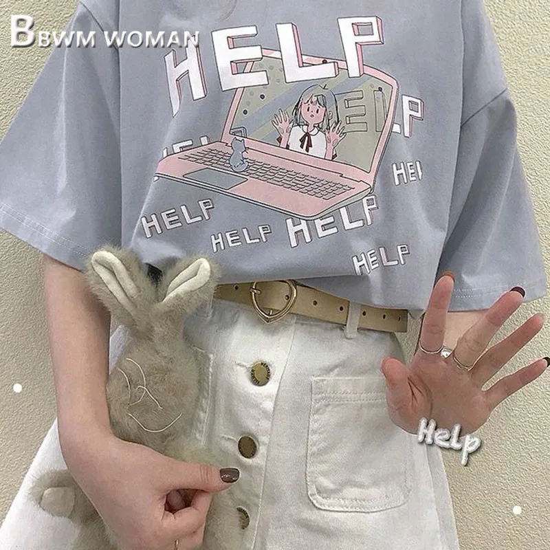 2019 Harajuku Computer og Alfabet Print Kvinder T-Shirt Mode Kvindelige t-Shirts
