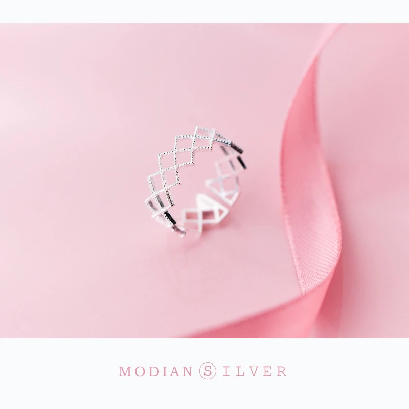 Modian Geometriske Hule Ud Firkantet Ring 925 Sterling Sølv Ringe For Kvinder Gave Gratis Størrelsen Bølge Ring Mode Fine Smykker