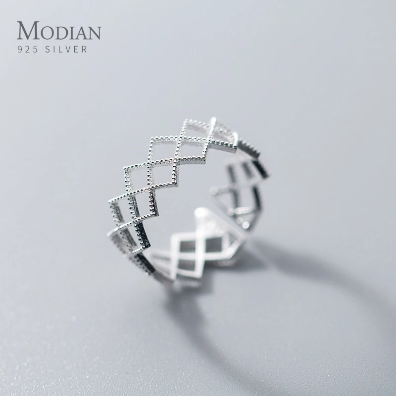Modian Geometriske Hule Ud Firkantet Ring 925 Sterling Sølv Ringe For Kvinder Gave Gratis Størrelsen Bølge Ring Mode Fine Smykker