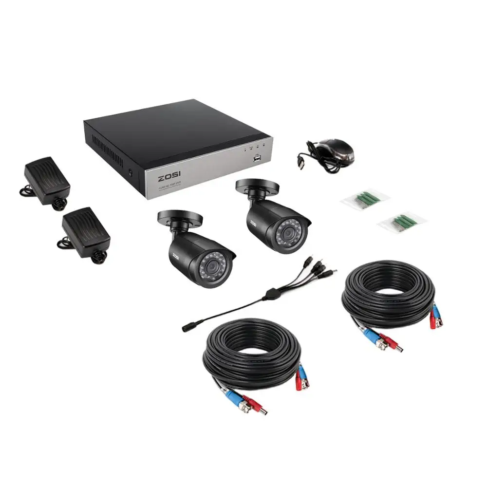 ZOSI 1080N Sikkerhed Kamera System 8CH 1080N CCTV DVR 2stk 720P 1.0 MP Sikkerhed Kameraer IR udendørs IP66 Videoovervågning kit