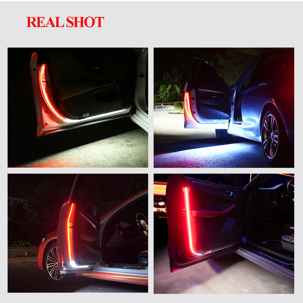 Car-styling Rød-hvide LED-Streamer Døren Anti-Kollision Advarsel Lys Velkommen Dekorative Lys Bælte Bil Døren Atmosfære Lampe CJ
